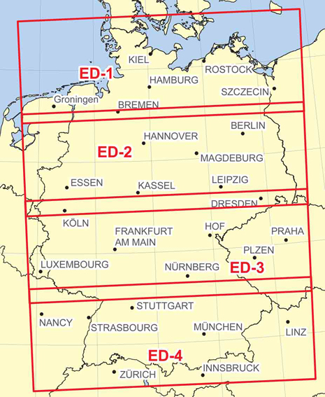 Viermal Deutschland: Mit neuem Format passt bei Jeppesens VFR+GPS-Karten der Luftraum über Deutschland auf vier Blätter